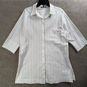 Lafayette 148 NY Striped Tunic Top Button Down Shirt L Large